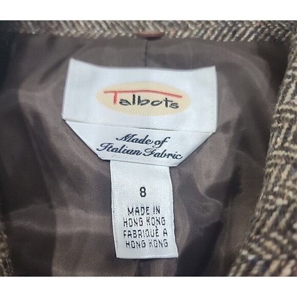 Talbots Wool & Silk Jacket Coat Brown Tweed Full Zip Herringbone Lined Women's 8 - Picture 8 of 12